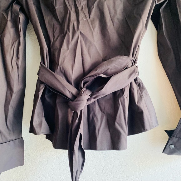 LAFAYETTE 148 Brown Button Down Shirt with Attached Belt Tie and Loops Size 2 - Picture 6 of 10